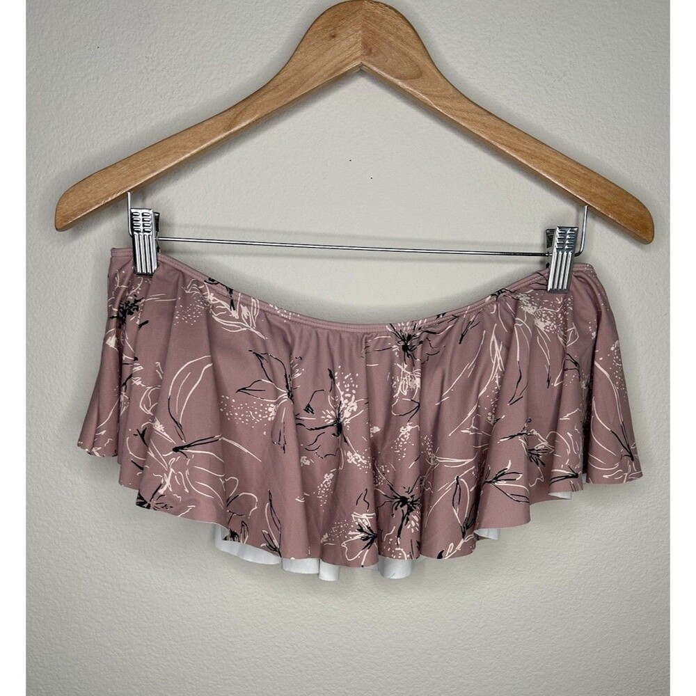 O'neill Womens Size Large Mauve Floral Ruffle Swim Bandeau Strapless Top